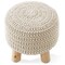 Pouf Ottoman Footstool, 13" Round x 11" High, Hand-Knitted Cotton Footrest, Non-Skid Wood Legs, Boho Foot Stool for Living Room, Bedroom